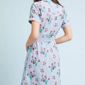 Maeve Anthropologie Embroidered Stripe Shirt Dress with pockets Size 0P Petite
